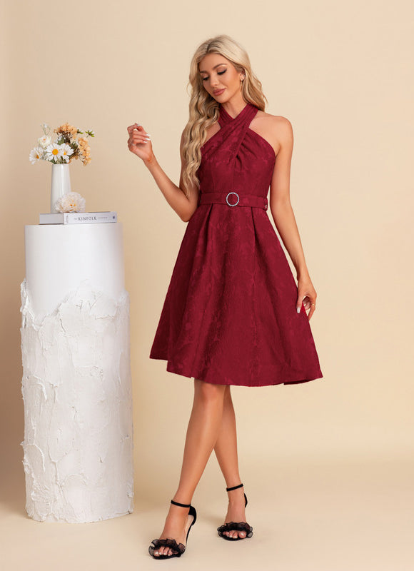 Robe Midi Bordeaux Ceinturée - gallery 1