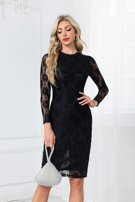 Robe Midi Dentelle Noire Élégante - gallery 5