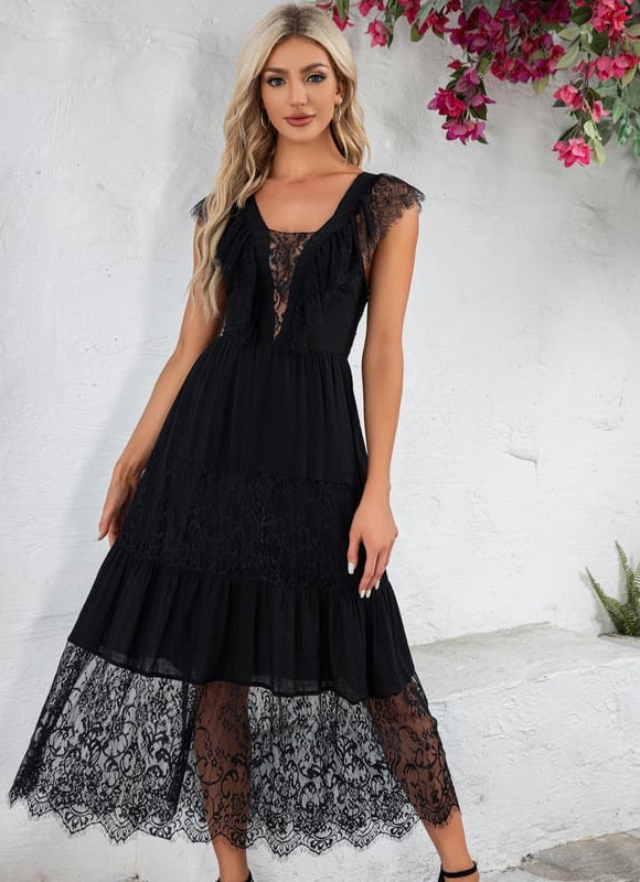 Robe Midi Dentelle Élégante