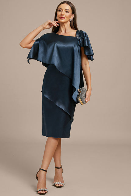 Robe Midi Satinée Marine Élégante - gallery 2