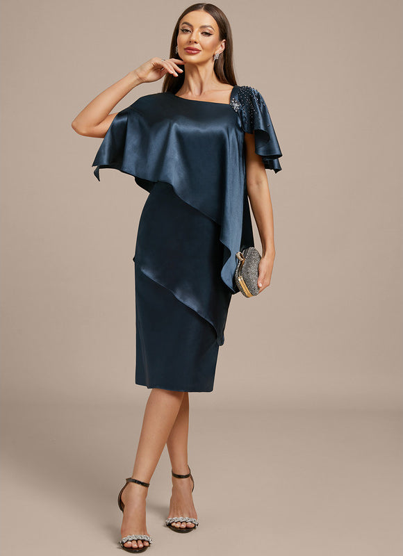 Robe Midi Satinée Marine Élégante - gallery 2