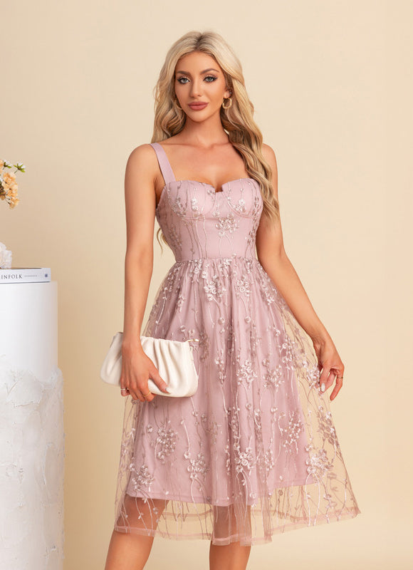 Robe Midi Rose Brodée - gallery 5