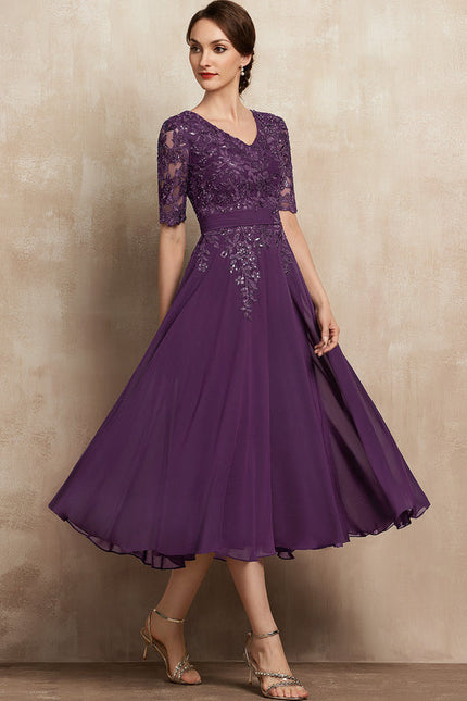 Robe Midi Violet Élégante - gallery 6