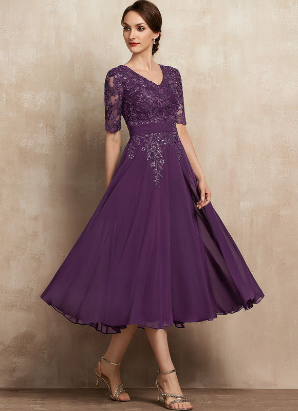 Robe Midi Violet Élégante - gallery 6