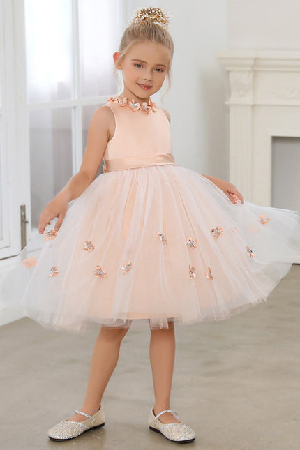 Robe Midi Satinée Pêche Tulle Fleuri - gallery 1