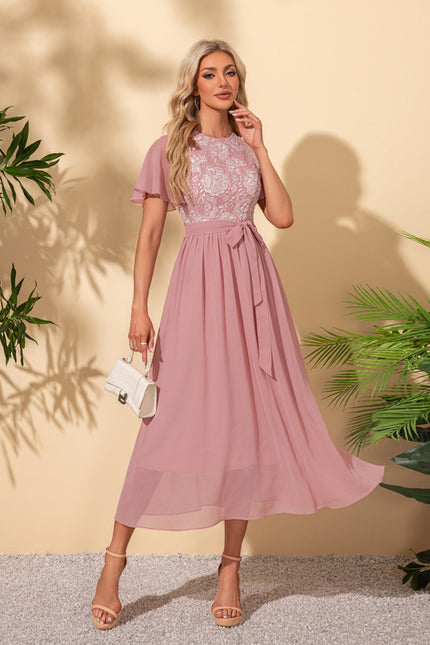 Robe Midi Midi Rose Délicate