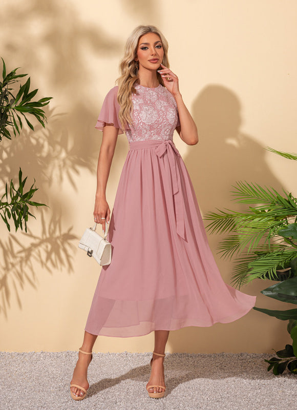 Robe Midi Midi Rose Délicate