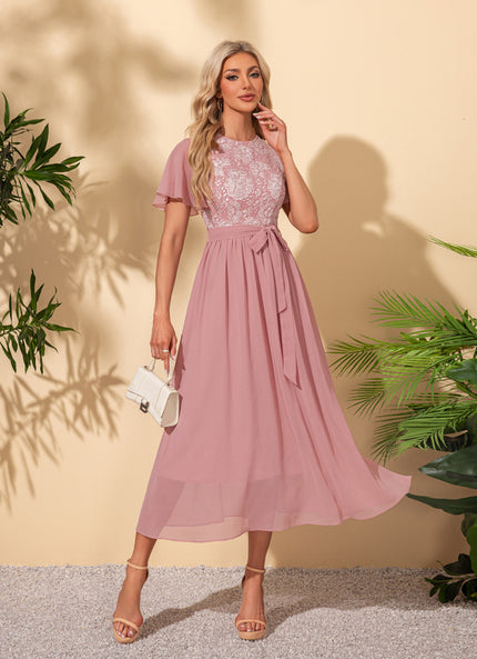 Robe Midi Midi Rose Délicate