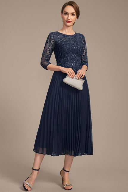 Robe Midi Marine Plissée - gallery 4