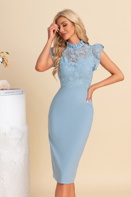 Robe Midi Bleu Ciel Dentelle