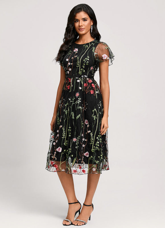 Robe Midi Fleurie Noire - gallery 2