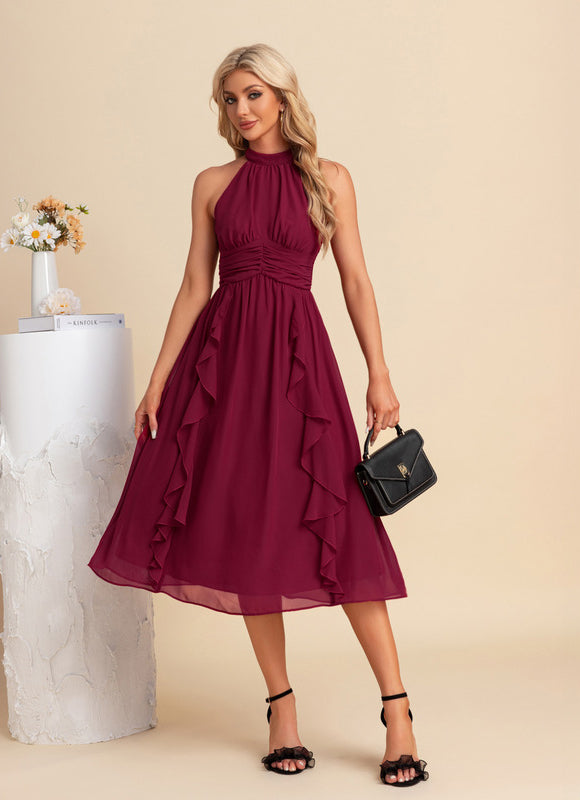 Robe Midi Trapèze Volants Bordeaux - gallery 5