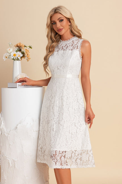 Robe Midi Blanche En Dentelle - gallery 6