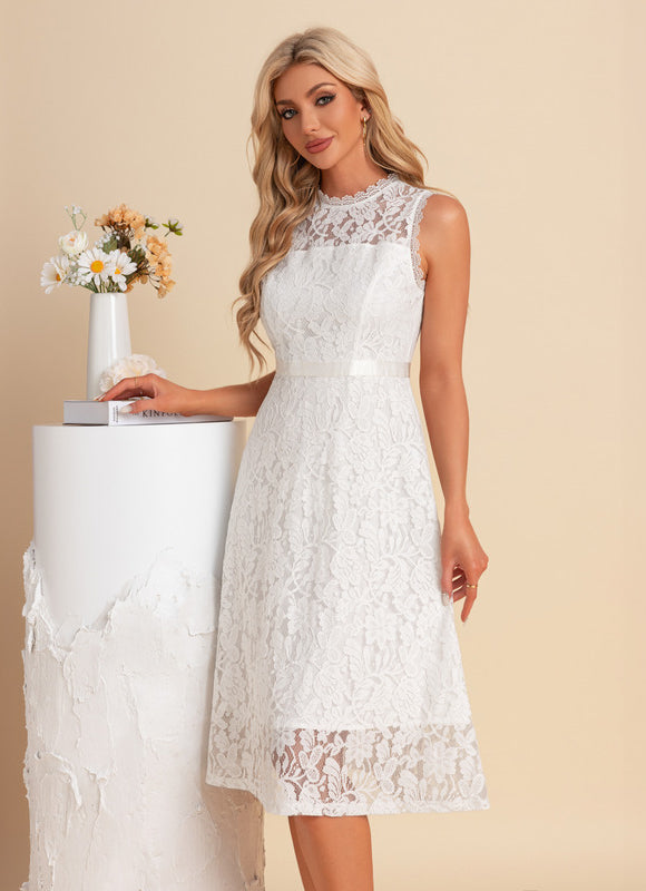 Robe Midi Blanche En Dentelle - gallery 6