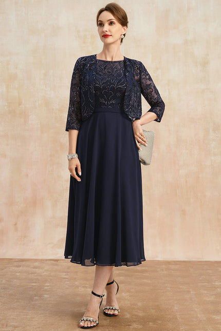 Robe Midi Élégance Marine Éthérée - gallery 2