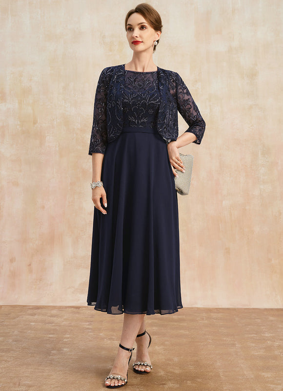 Robe Midi Élégance Marine Éthérée - gallery 2