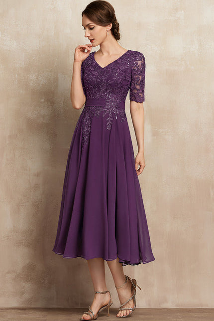 Robe Midi Violet Élégante - gallery 5