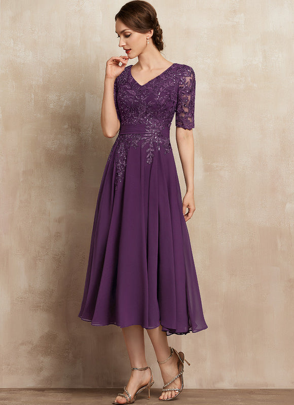 Robe Midi Violet Élégante - gallery 5