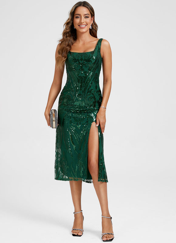 Robe Midi Pailletée Verte