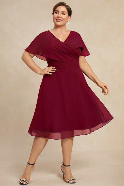 Robe Midi Rouge Élégant Vaporeux - gallery 9