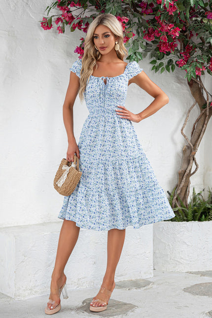 Robe Midi Midi Fleuri Bleu - gallery 6