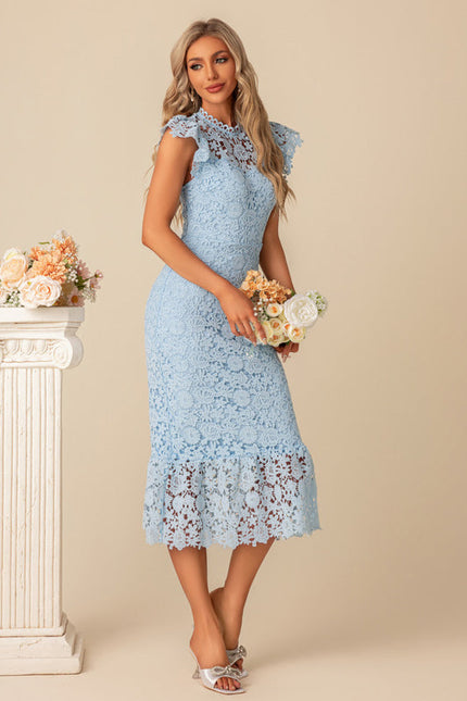 Robe Midi En Dentelle Bleue - gallery 6