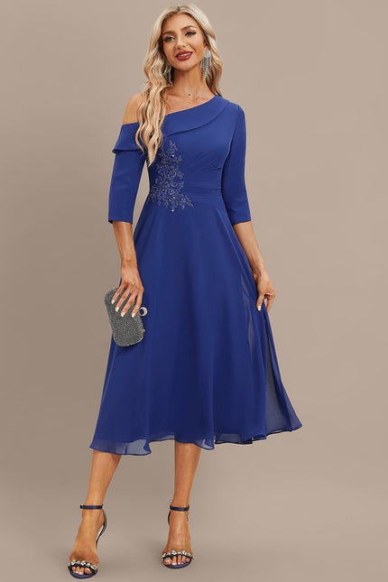 Robe Midi Chiffon Bleu Nuit - gallery 1