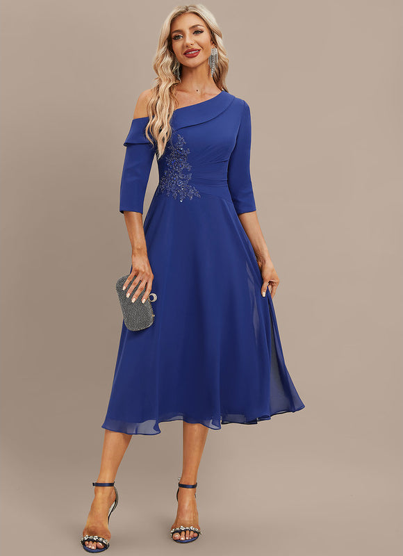 Robe Midi Chiffon Bleu Nuit - gallery 1