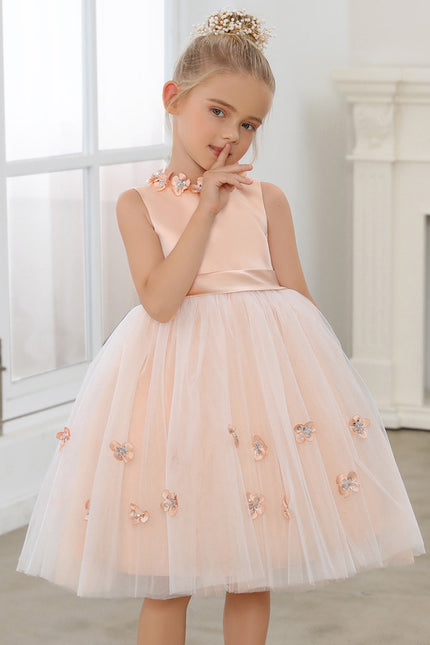 Robe Midi Satinée Pêche Tulle Fleuri