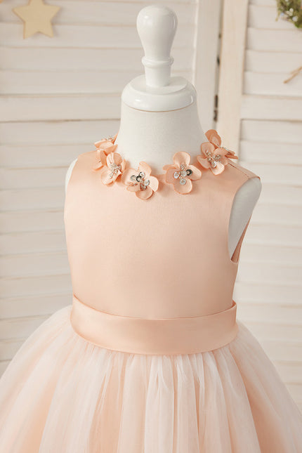 Robe Midi Satinée Pêche Tulle Fleuri - gallery 7