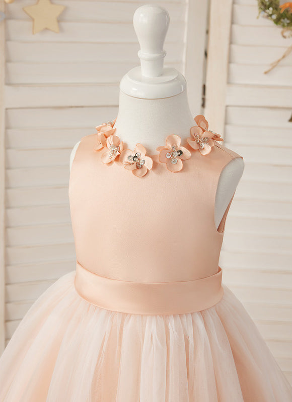 Robe Midi Satinée Pêche Tulle Fleuri - gallery 7