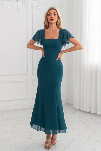 Robe Midi Émeraude Dos Nu En Dentelle - gallery 4