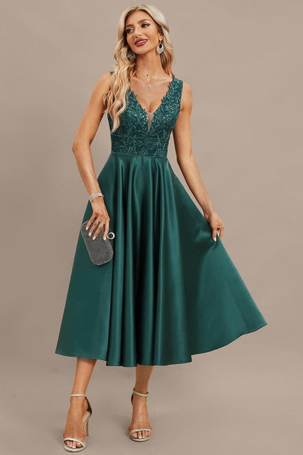 Robe Midi Émeraude Élégante - gallery 5