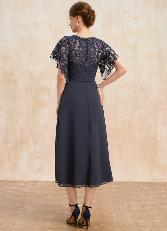 Robe Midi Mousseline Marine - gallery 4