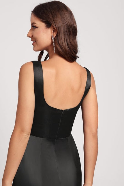 Robe Midi Satin Noir Élégant - gallery 7