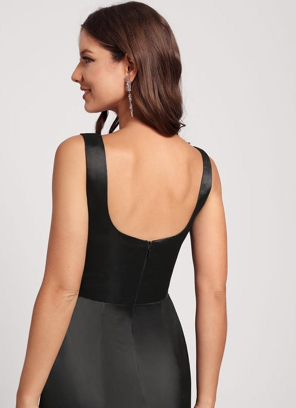 Robe Midi Satin Noir Élégant - gallery 7