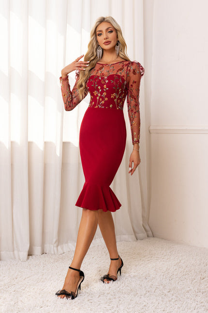 Robe Midi Rouge Fleurie - gallery 5