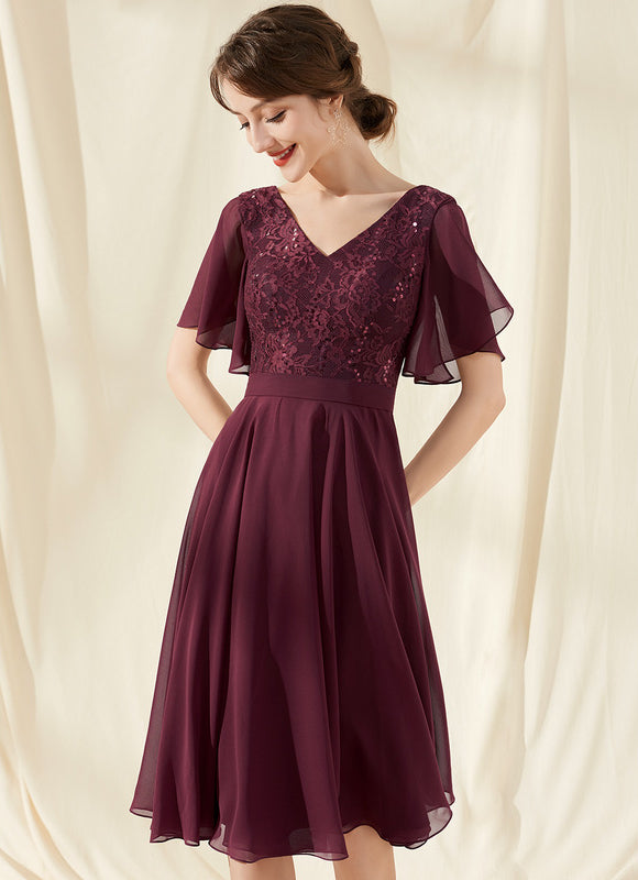 Robe Midi Bordeau Flottante - gallery 1