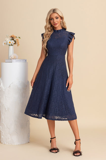 Robe Midi Grise En Dentelle - gallery 4