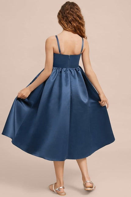 Robe Midi Satin Bleu Foncé - gallery 7