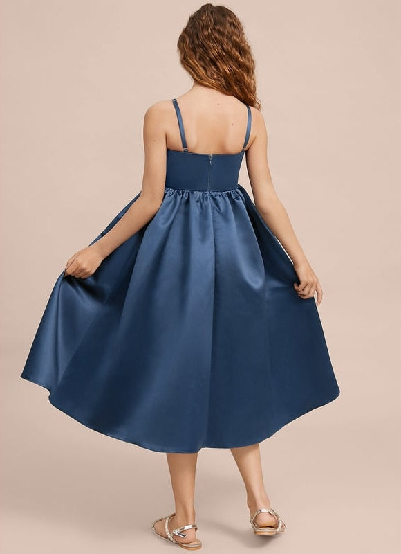 Robe Midi Satin Bleu Foncé - gallery 7