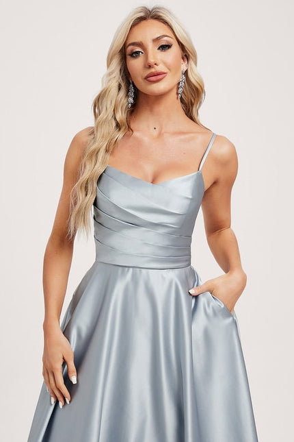 Robe Midi Satin Bleu Ciel - gallery 3