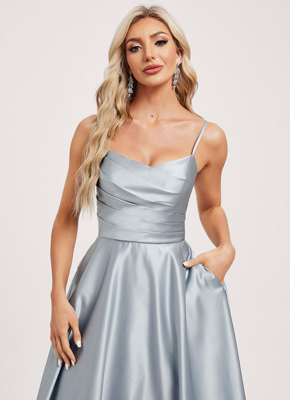 Robe Midi Satinée Bleu Clair - gallery 3