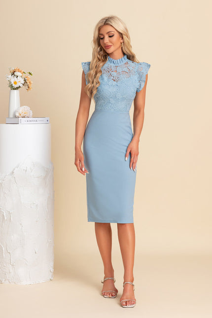 Robe Midi Bleu Ciel Dentelle - gallery 3