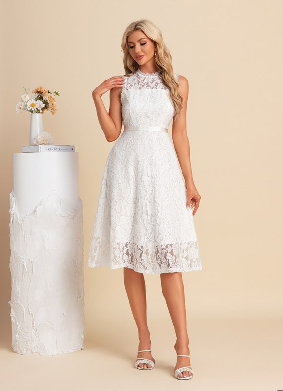 Robe Midi Blanche En Dentelle