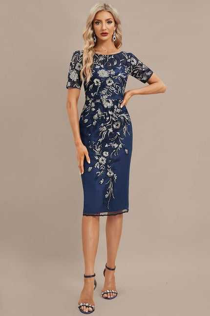 Robe Midi Élégance Marine Fleurs - gallery 1