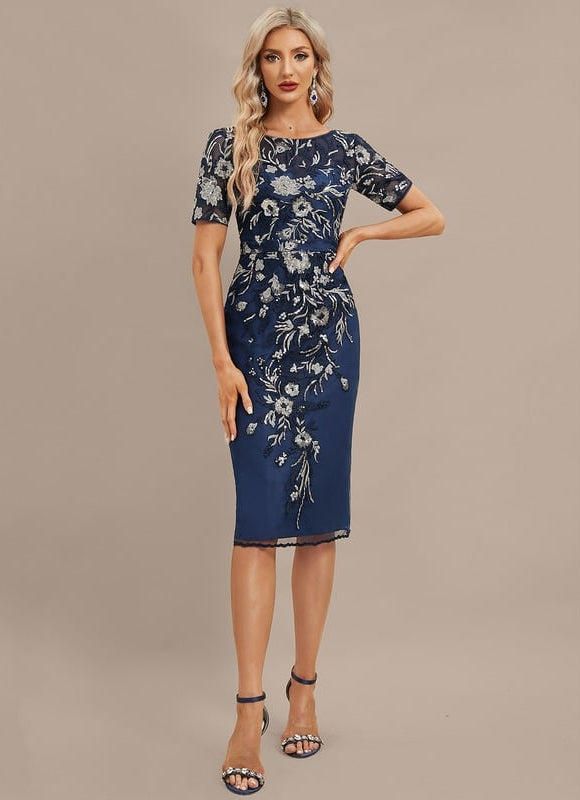 Robe Midi Élégance Marine Fleurs - gallery 1