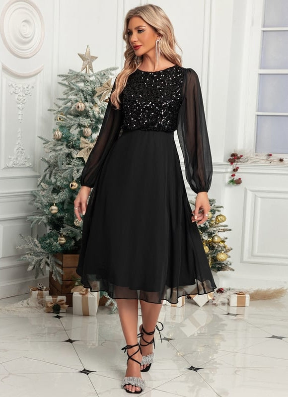 Robe Midi Paillettes Noire - gallery 4