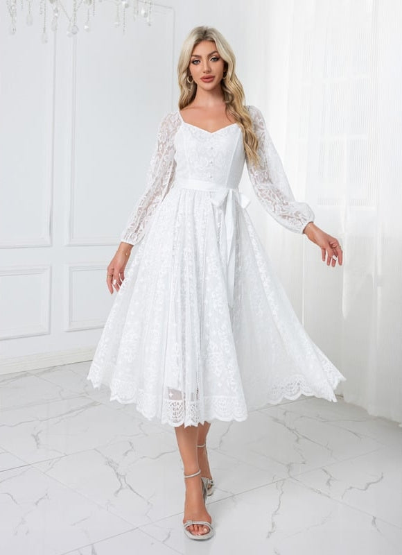 Midi Robe Blanche Femme - gallery 1