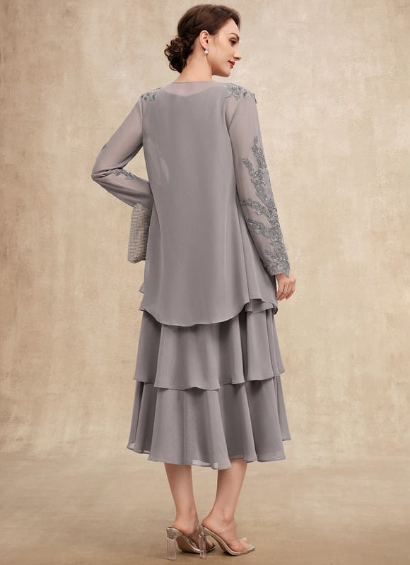 Robe Midi Grise Cascades - gallery 4